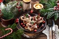 Star shaped canapes with herrings and cranberries for Christmas