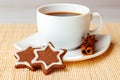 Star shaped chocolate chip cookies with cup of tea Royalty Free Stock Photo