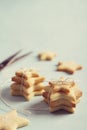Star shaped cookies biscuits wrapped up with string for Christmas Royalty Free Stock Photo
