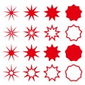 Star shapes collection. Simple silhouetes and outline red stars. Vector illustration isolated on white.