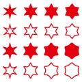 Star shapes collection. Simple silhouetes and outline red stars. Vector illustration isolated on white.