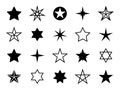 Star shapes set. Different stars shapes, christmas graphic. Rising, rating and success, vote symbols. Award, quality