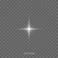 Star shine light, glitter sparkle glow. Vector star shine rays, white sunlight, transparent background