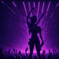 Star Singer Silhouette Giving Music Concert Performance, Huge Crowded Stadium Arena Hall, Full Of Fans, Cheering Crowd, Neon Royalty Free Stock Photo