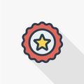 Star Stamp red and gold thin line flat color icon. Linear vector symbol. Colorful long shadow design.