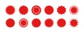 Star stickers. Badges of burst. Red circles for sale and promo. Starburst icons for tags and prices. Design shapes for banner and