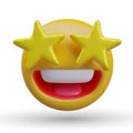 Star struck. 3D yellow emoticon smiling enthusiastically. Icon with stars instead of eyes