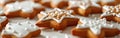 Star-Studded Christmas Treats: Closeup of Gingerbread Cookies with White Icing Decoration on Table