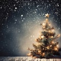 Star studded small Christmas Tree on a floor of music notes Royalty Free Stock Photo