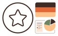 Star Symbol with Chart, Pie Diagram, and Gradient Block for Analytics and Performance Themes Royalty Free Stock Photo