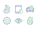 Star target, Tablet pc and Car leasing icons set. Chemistry lab, Quiz test and Hypoallergenic tested signs. Vector
