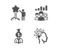 Star, Teamwork results and Manager icons. Idea sign. Launch rating, Group work, Work profit. Creative designer. Vector