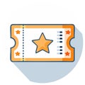 Star Ticket Icon with Orange Border and Blue Outline Graphic Design Royalty Free Stock Photo