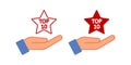 Star top 10 an open palm icon. Give best leader symbol. Sign best stamp and hand vector