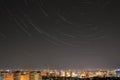 Star tracks over night Kiev cityscape Royalty Free Stock Photo