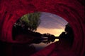 Star trail of a canal bridge