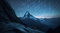 Star Trails over Mountain Peak. Natural Background Royalty Free Stock Photo