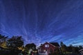 Star Trails and Aurora - Long exposure to capture star trails and light aurora borealis over Swedish countryside after sunset Royalty Free Stock Photo