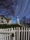 Star trails at Marblehead lighthouse in Ohio Royalty Free Stock Photo