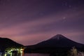 Star trails and Mount Fuji at twilight, the World Heritage Royalty Free Stock Photo