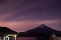 Star trails and Mount Fuji at twilight, the World Heritage Royalty Free Stock Photo