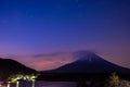 Star trails and Mount Fuji at twilight, the World Heritage Royalty Free Stock Photo