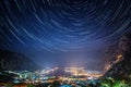 Star trails in the night sky above the Bay of Kotor Royalty Free Stock Photo