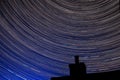 Star trails in the northern hemisphere during Covid 19 pandemic. There continues to be little airplane activity. Captured 11th May Royalty Free Stock Photo