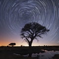 star trails over camelthorn in desert