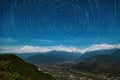 Star trails over Mount Machapuchare and the Annapurna Massif. Himalays. Nepal Royalty Free Stock Photo