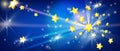 Star vector background, light beams, night blue sky, magic shine energy explosion, defocused flare.