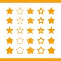 Star vector in various styles. Set of yellow stars cartoon flat design isolated on white background. Royalty Free Stock Photo