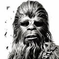 Star Wars Chewbacca Art: Unique Black And White Image With Varied Brushwork Techniques Royalty Free Stock Photo