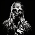 Retro Filtered Chewbacca: Black And White Star Wars Character With Photocopy Lines