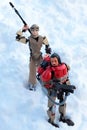 Star Wars LEGO action figures of Rey and Base Malbus walking in real deep snow