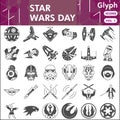Star wars line icon set, space battle symbols collection or sketches. Galaxy fighters glyph linear style signs for web