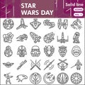 Star wars line icon set, space battle symbols collection or sketches. Galaxy fighters solid line linear style signs for