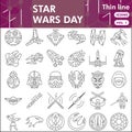 Star wars line icon set, space battle symbols collection or sketches. Galaxy fighters thin line linear style signs for