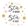 Star of wonder Star of night Cute Christmas time sign with golden cute gold, pink colors stars