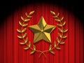 Star with wreath on theatre curtain 3d rendering Royalty Free Stock Photo