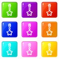 Star zip icons set 9 color collection Royalty Free Stock Photo