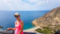 Stara Baska - Girl with Stara Baska Beach in the back Royalty Free Stock Photo