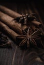 Staranise and cinnamon on a wooden tabel Royalty Free Stock Photo