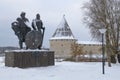 Monument to princes Rurik and Prophetic Oleg. Staraya Ladoga fortress Royalty Free Stock Photo