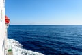 Starboard side of a ferry boat on the Adriatic Sea.