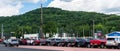 Starbrick, Pennsylvania, USA August 13, 2023 A line of different pickup trucks for sale at a dealership Royalty Free Stock Photo