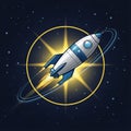 Starburst and a circular planar ring surround the rocket enhancing Royalty Free Stock Photo