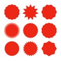 Starburst promo red sticker shape vector sale splash. Starburst round badge promo sticker