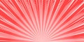 Starburst red comic background. Superhero pop art vector cartoon banner. Striped sun rays retro wallpaper with halftone Royalty Free Stock Photo