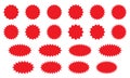 Starburst red sticker set - collection of special offer sale round and oval sunburst labels and buttons isolated Royalty Free Stock Photo